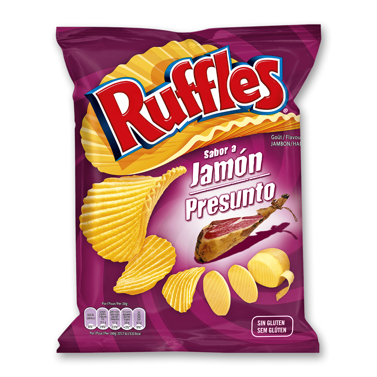 Batatas-fritas Ruffles sabor a Presunto 150g.