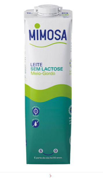 Leite Meio-Gordo Sem Lactose Mimosa 1L