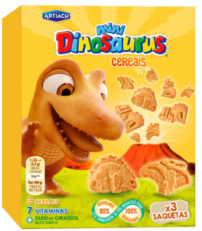 Bolacha Mini Dinosaurus Artiach Cereais 120 Gr.